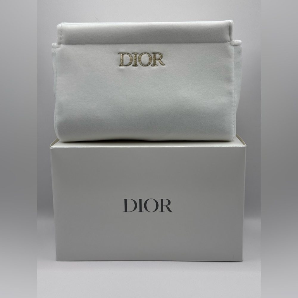 NIB Dior Beauty 2025 Winter White Cosmetic Bag with Gold Logo